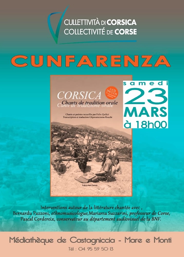 Cunferenza di presentazione di u libru : " Corsica, canti di tradizione orale"